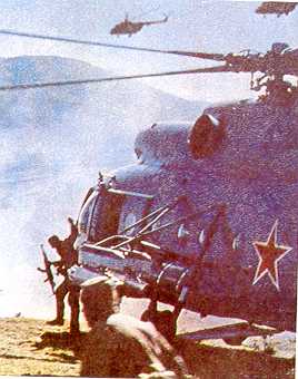 Soviet soldiers getting off a Mi-8 Helicopter